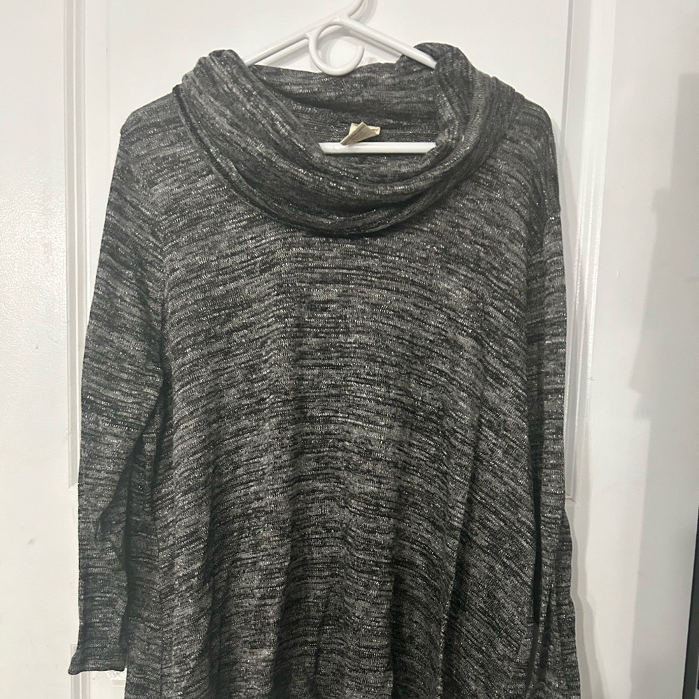 Black and gray turtle neck blouse